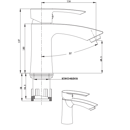 Porta Sanitary Ware - HDA3571M Single Lever Basin Mixer