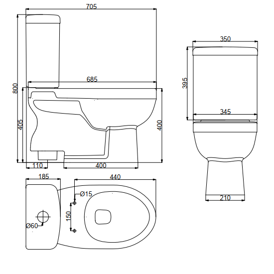 Porta Sanitary Ware - HD20N Two Piece WC